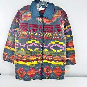 Cedar Canyon Jacket Blue Aztec Soutwestern Pockets Heavy Tapestry Size Small New